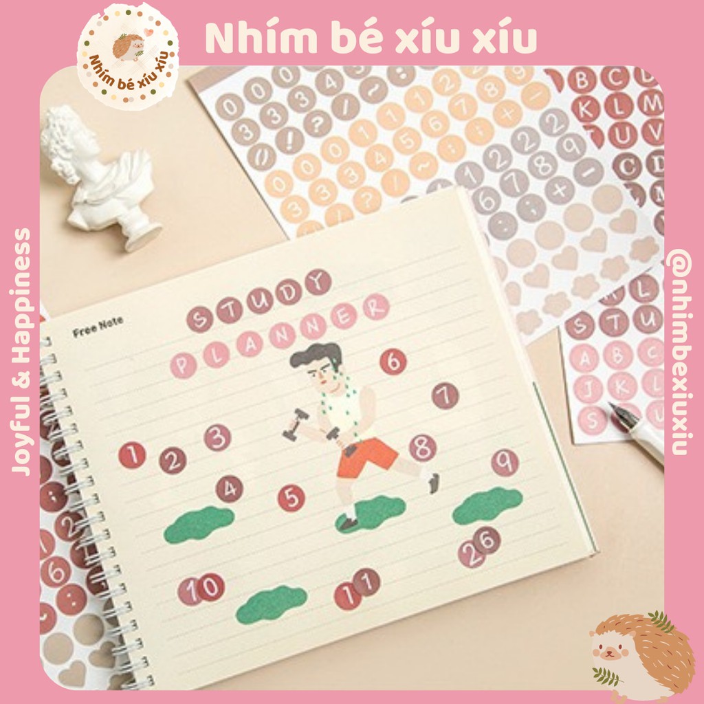 Sticker chữ cái - số đếm tone màu morandi trang trí sổ tay nhimbexiuxiu VT88