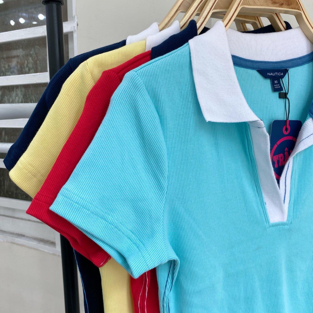 Áo có cổ Polo Nữ Thun gân Nautica logo Thêu Xuất Dư Trânf21
