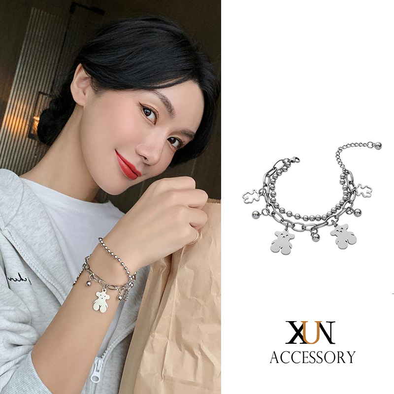 Vòng Tay Bằng Kim Loại Mặt Hình Gấu Phong Cách Hàn Quốc Đáng Yêu