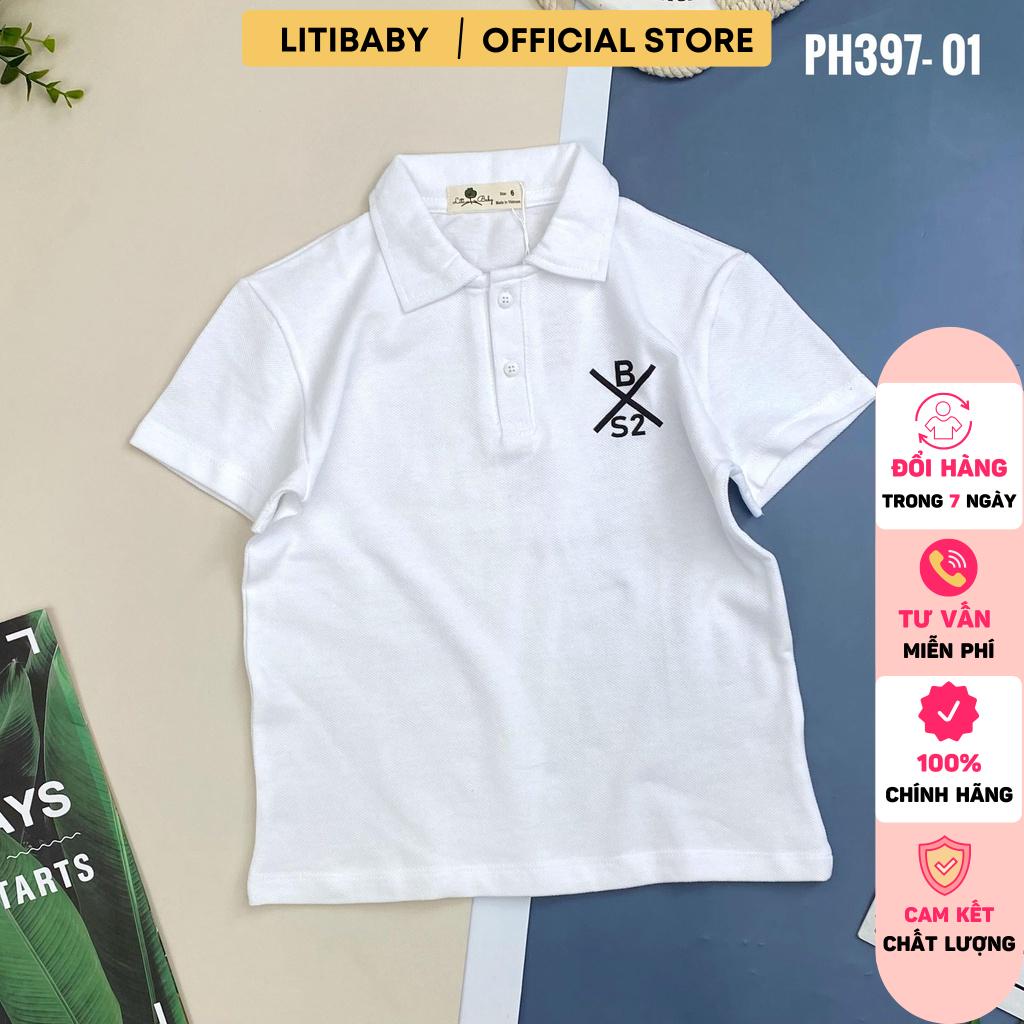 Áo phông có cổ bé trai LITIBABY, thêu chữ BS2, size 6/14T