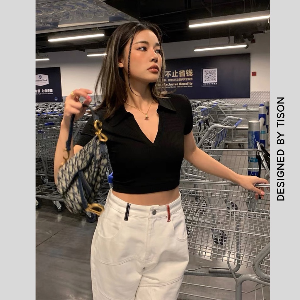 Áo Croptop POLO Nữ Kiểu Ôm Ulzzang Tison, Áo Phông croptop Nữ có cổ ngắn tay nhiều màu