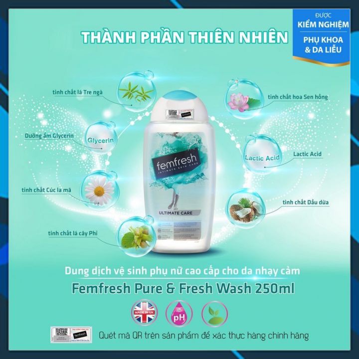 [Hàng Chuẩn]Dung Dịch Vệ Sinh Phụ Nữ Cao Cấp Anh Quốc Dùng Hằng Ngày Femfresh Daily Intimate Wash 250ml White Store