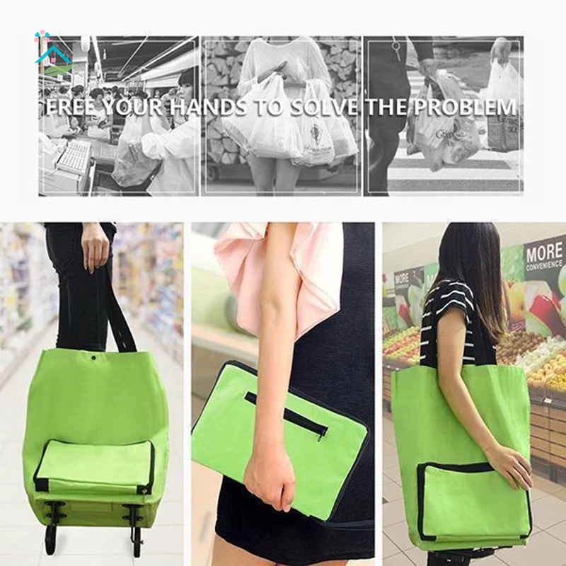 Túi Mua Sắm 2 Trong 1 Có Bánh Xe Kéo Và Gấp Gọn Tiện Dụng