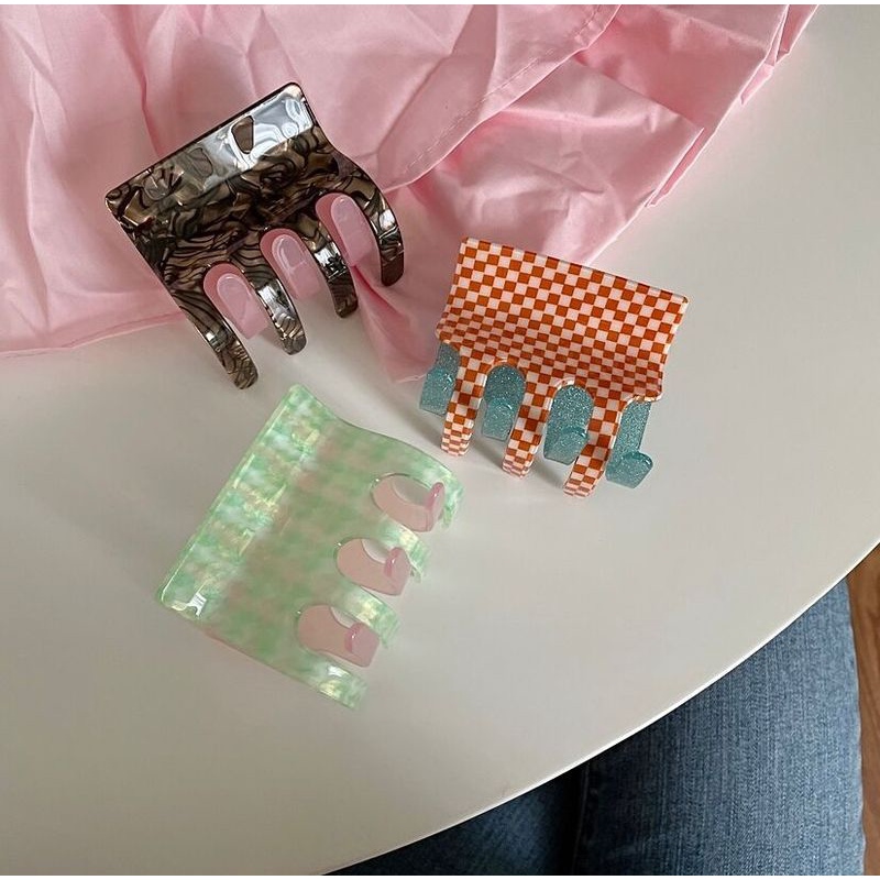 Kẹp Tóc Hình Vuông Màu Hồng / Xanh Lá Thời Trang Mùa Hè Mới Dành Cho Bạn Nữ 2023