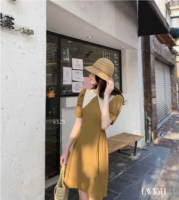🧡 {Có Sẵn} Váy buộc eo cổ V màu vàng bò ảnh thật ở cuối 🧡 | BigBuy360 - bigbuy360.vn