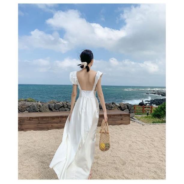 (CÓ SẴN) VÁY MAXI ĐẦM MAXI ĐI BIỂN MAXI TRẮNG HỞ LƯNG BỆT VAI QUẢNG CHÂU AU