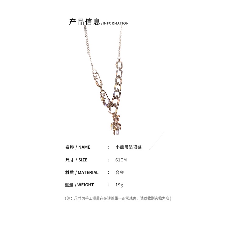 DREJEW Dây Chuyền Nữ Mặt Hình Gấu Dễ Thương Đính Kim Cương Giả Phong Cách Hàn Quốc Độc Đáo