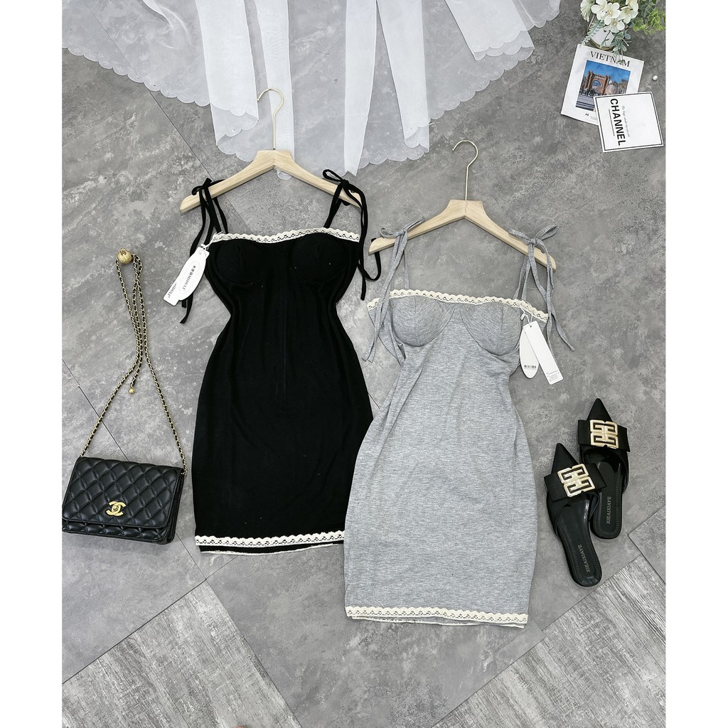 Váy Body 2 Dây Viền Ren Có Đệm Ngực Khóa Lưng Sexy LD029