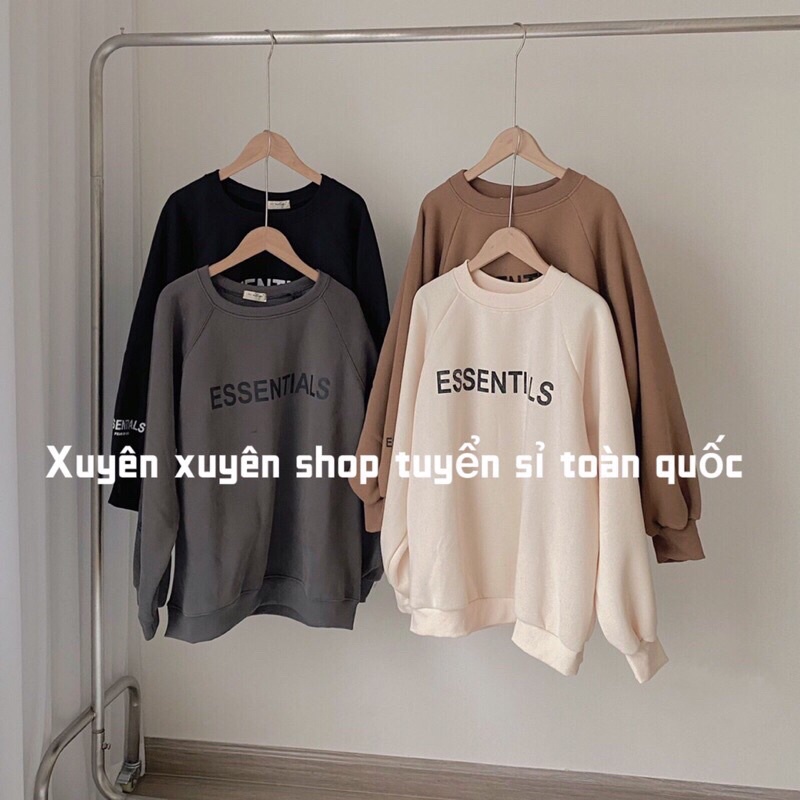 áo sweater nỉ cổ tròn dài tay ESENTIALS màu nâu màu xám màu đen màu be chất đẹp essentials