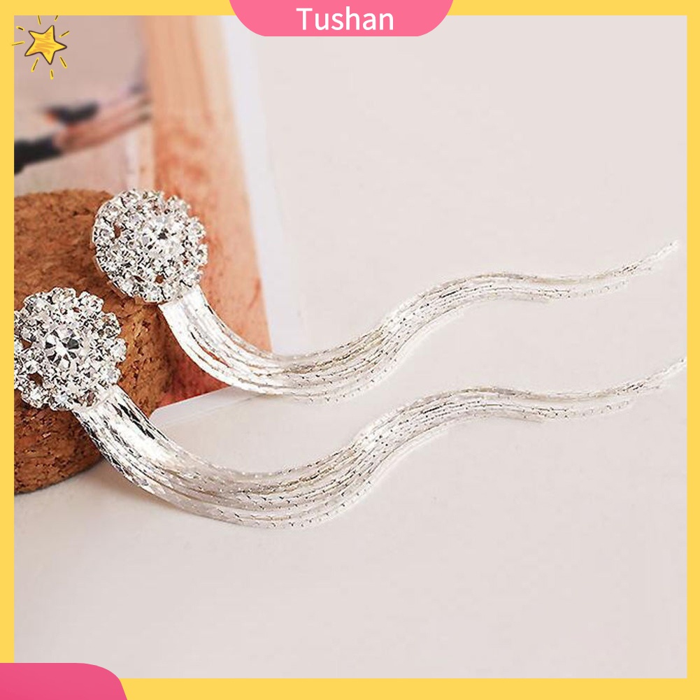 Bông Tai Dáng Dài Đính Đá Lấp Lánh Thời Trang Cho Cô Dâu