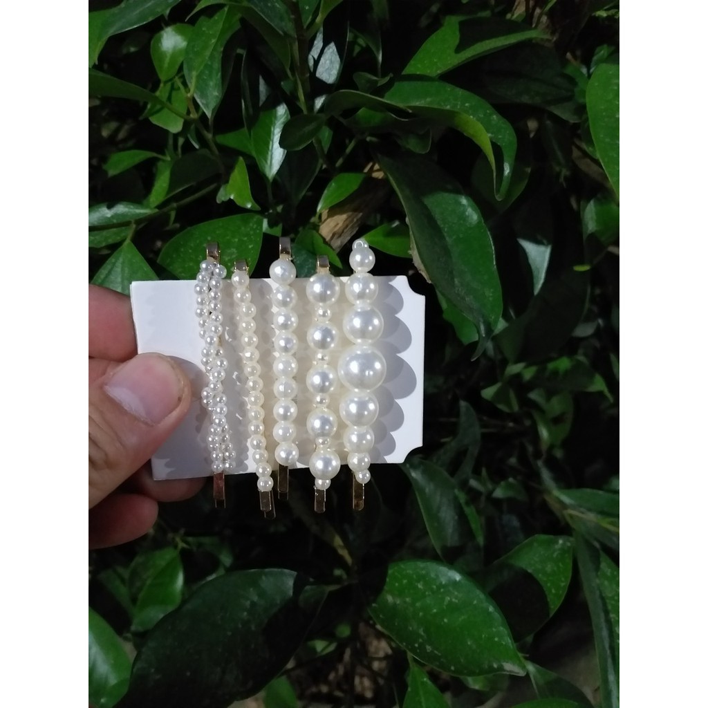 Set 5 Kẹp Tóc đính hạt giả ngọc nhỏ xinh