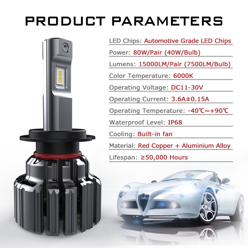 Đèn Pha NovSight F03 H7 80W 15000LM 6000K Chống Thấm Nước IP68 Dành Cho Xe Hơi