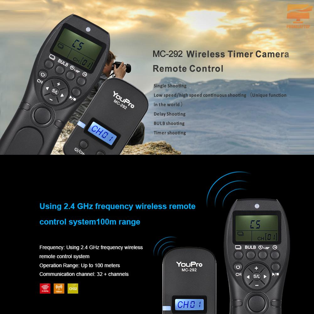 Lapt YouPro MC-292 DC0 2.4G Wireless Remote Control LCD Timer Shutter Release Transmitter Receiver 32 Channels for Nikon D5 D4S D4 D3S D3 D2 D1 D800 D810 D810A D800E D700 D300S D300 D500 for Fujifilm Kodak DSLR Camera