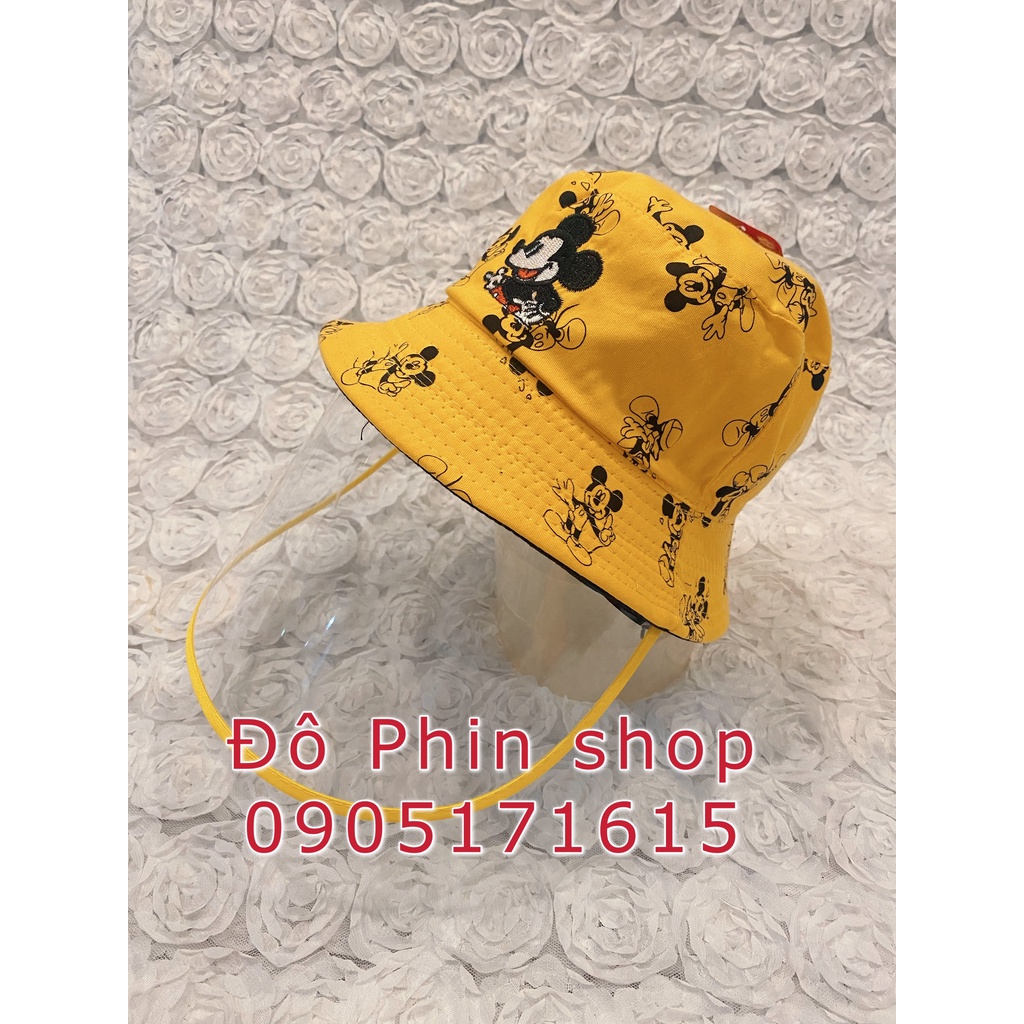 [Bé 5-12 tuổi] Mũ bucket nón vành mickey chống giọt bắn cho trẻ em, vòng đầu 54cm, tấm chắn có thể tháo rời