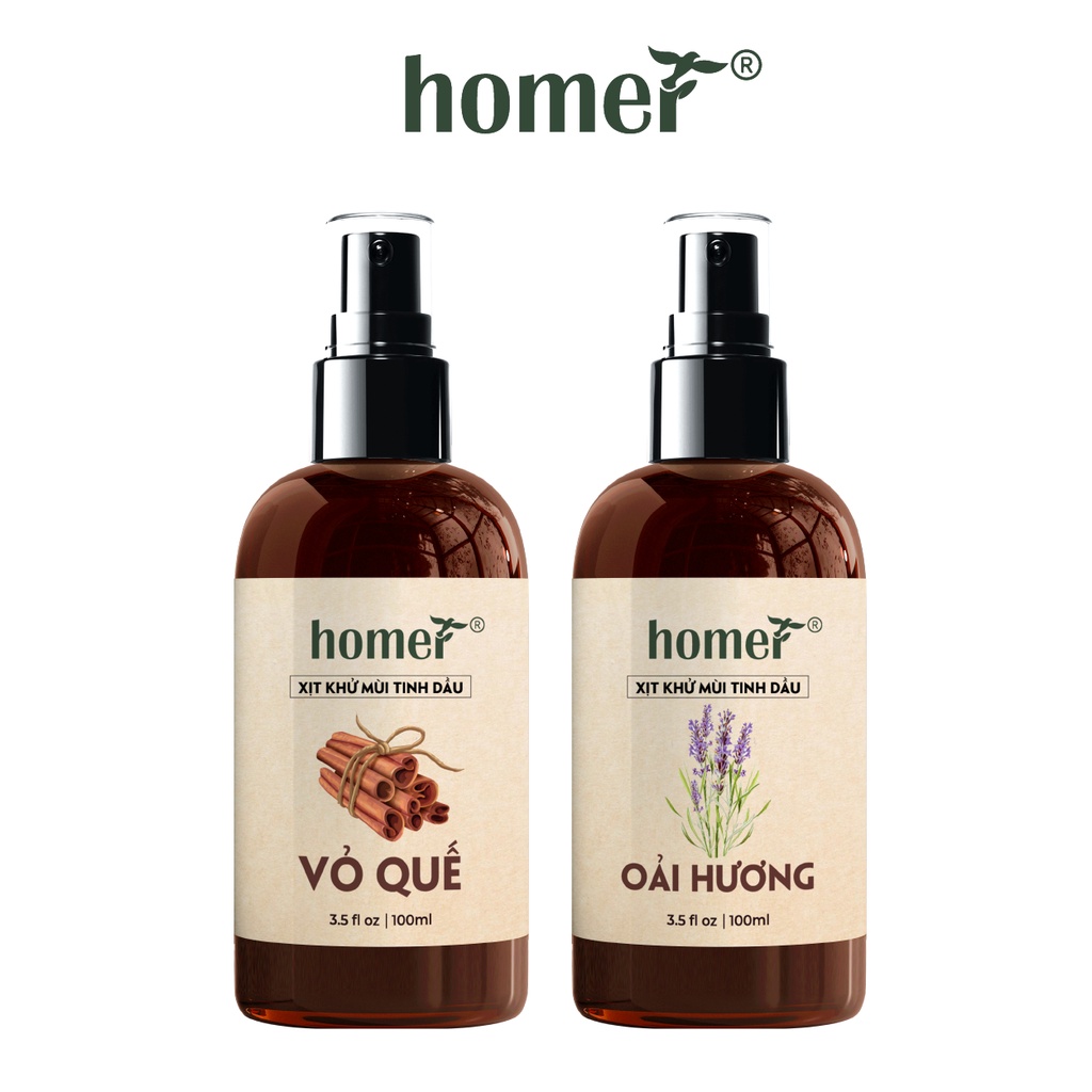 Combo 2 xịt khử mùi thơm phòng Quế + Oải Hương Homer 100ml/ chai