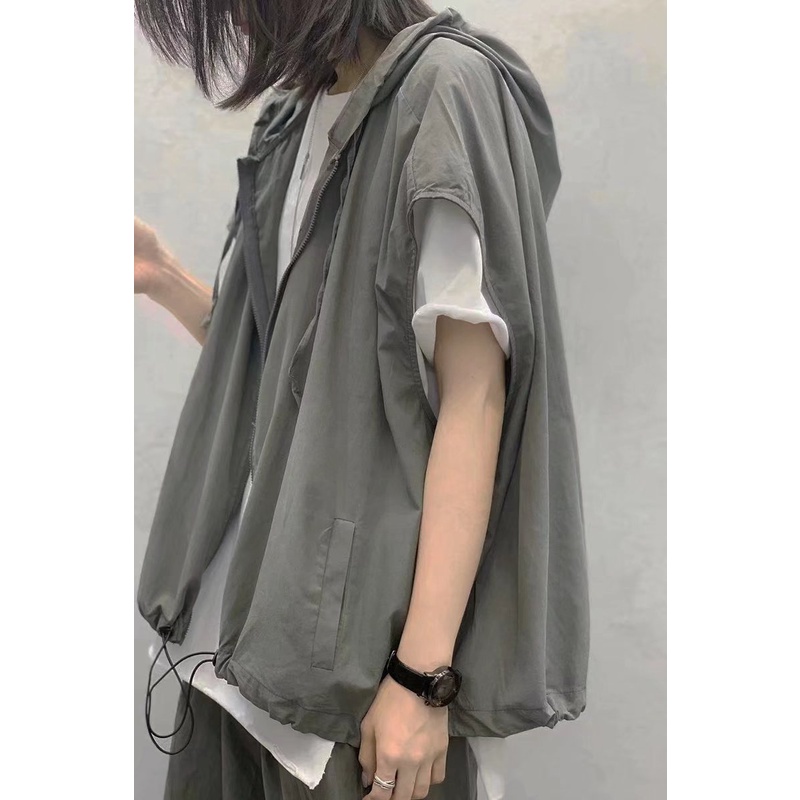 Áo Khoác Hoodie Sát Nách Dáng Rộng Kiểu Hàn Quốc Đơn Giản
