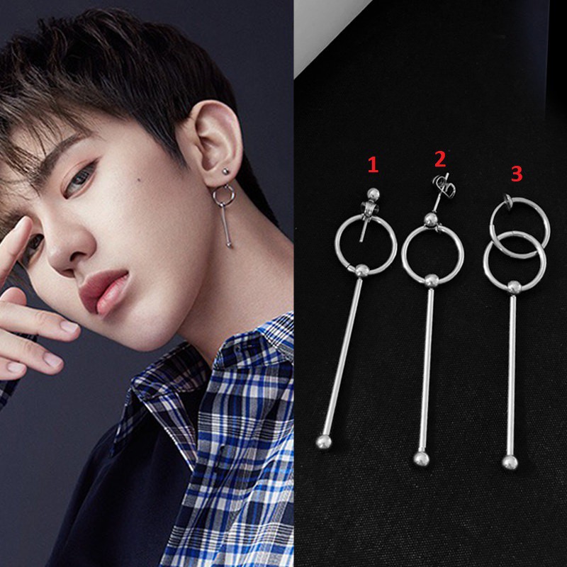 Khuyên tai titan unisex thanh dài đầu bi không gỉ