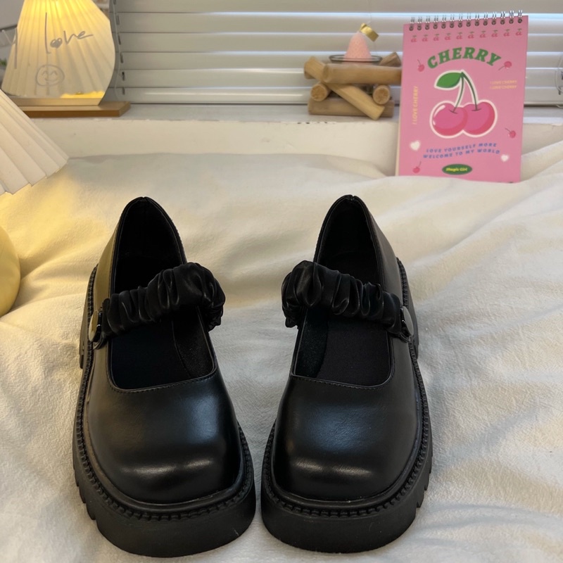 Giày lolita nữ độn đế cao quai chun nhún,Giày da ulzzang nữ phong cách Hàn Quốc LT58