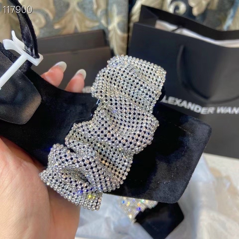 Dép cao gót, sandal quai đá Wang cao cấp, gót 9cm. fullbox bill, túi giấy