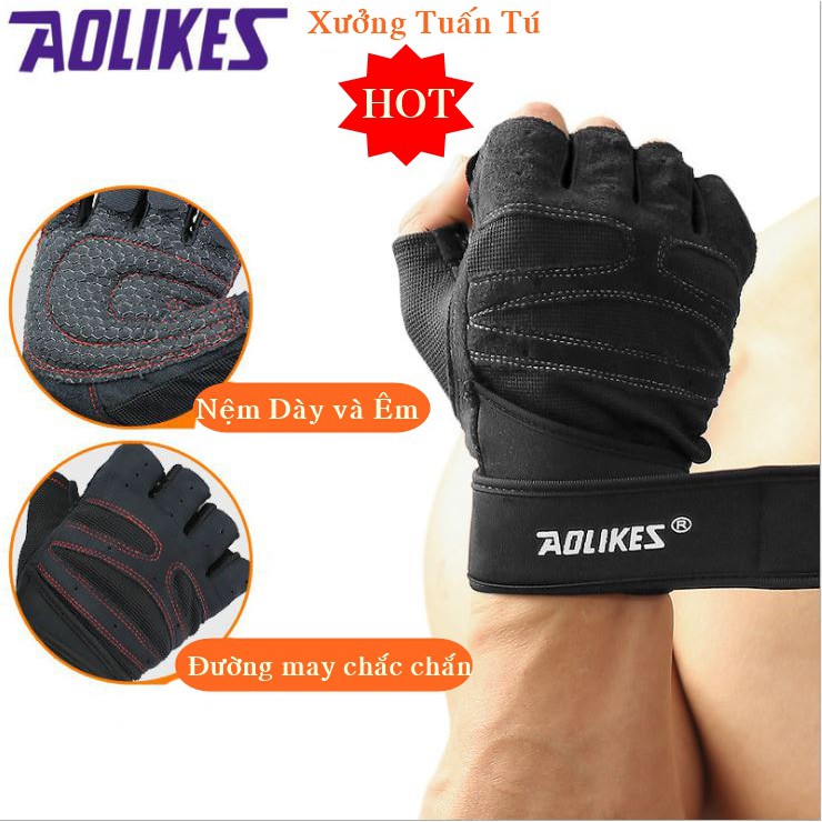 Găng Tay Tập Gym, Tập Tạ Thể Thao Chuyên Nghiệp Có Đai Quấn Chịu Lực chính hãng Aolikes A109