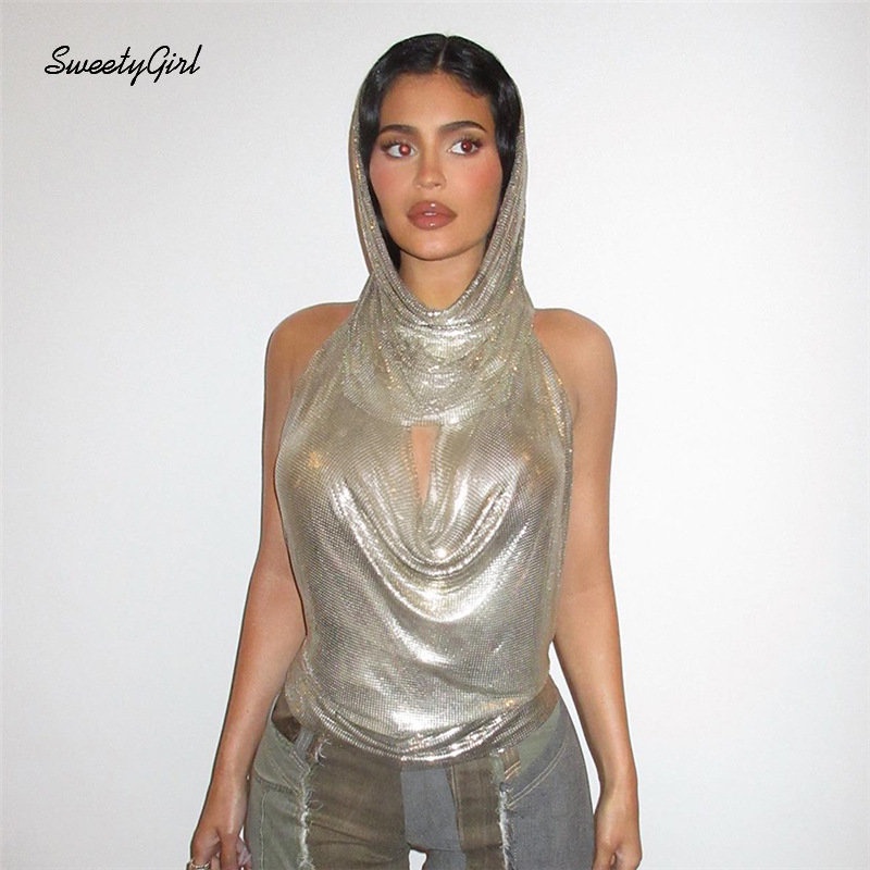 Áo Hoodie Sát Nách Cổ Tròn Màu Bạc Thời Trang 2022 Quyến Rũ Cho Nữ