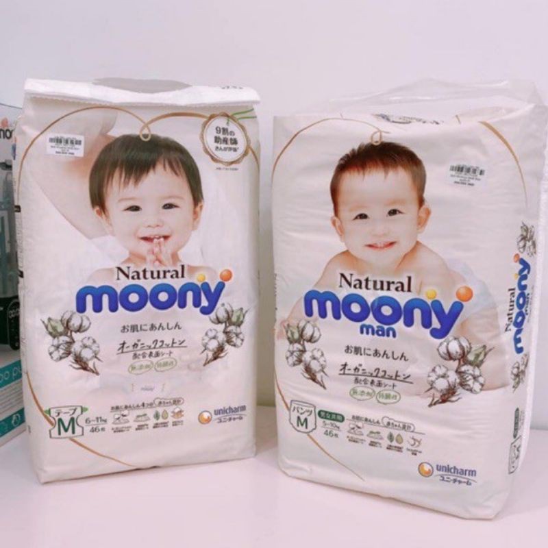 Tã bỉm MOONY NATURAL Nội Địa Nhật dán/quần NB63/S58/M46/L38/L36/PB32