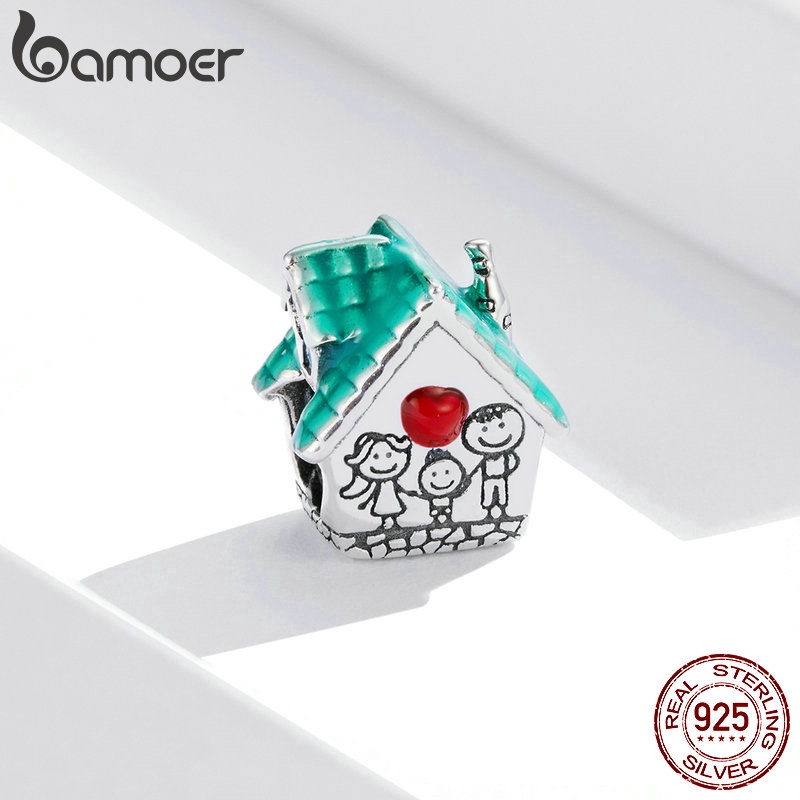Mặt Trang Trí Bamoer SCC1518 Bằng Bạc 925 Hình Ngôi Nhà Dùng Làm Đồ Trang Sức Thủ Công