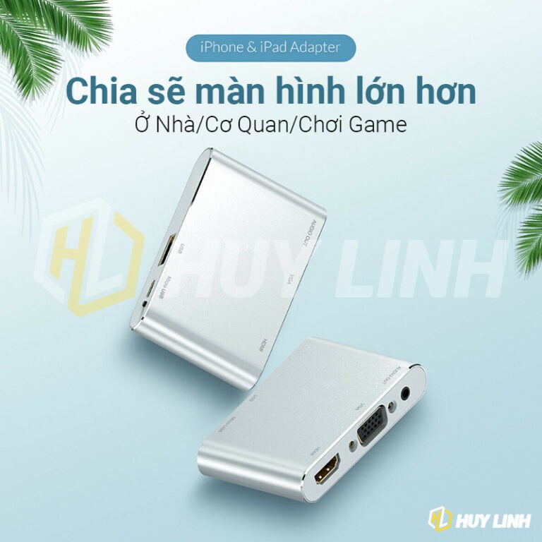 ▤♧Bộ chuyển đổi Lightning to HDMI hoặc VGA có cổng tín hiệu âm thanh không cần cài đặt tiện lợi