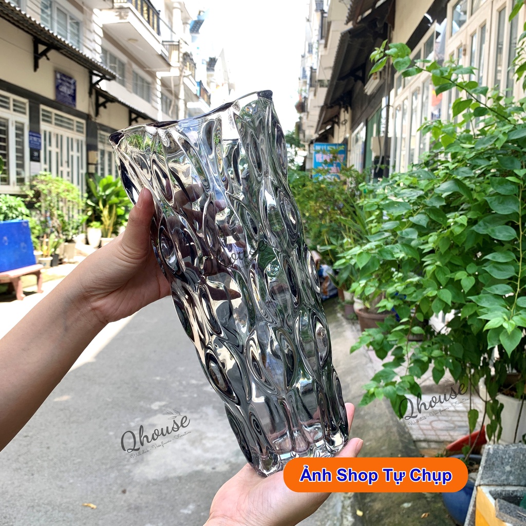 Lọ hoa thuỷ tinh sang trọng Qhouse , bình hoa trang trí phòng khách để bàn làm việc độc đáo