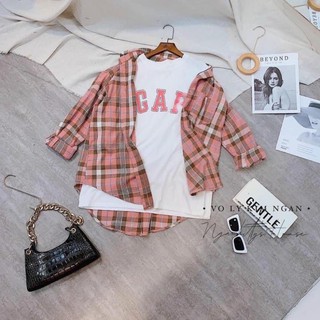 Set áo sơ mi kẻ kèm áo pull trắng