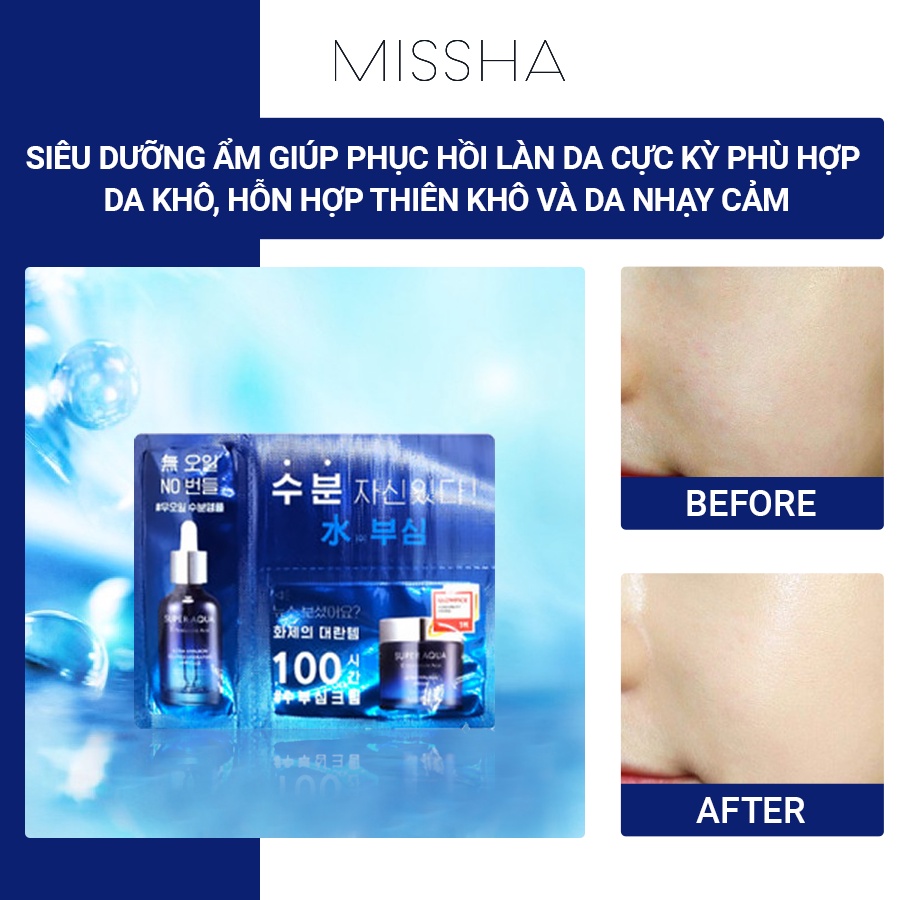 Gói Sample Tinh Chất Và Kem Dưỡng Missha Super Aqua Ultra Hyalron Oil Free Hydrating Ampoule & Cream Samples