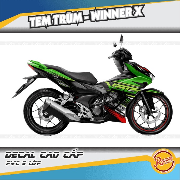 Tem trùm WINNER X màu xanh lá đen | Decal PVC 5 lớp cao cấp | Mã tem: WINX 0052