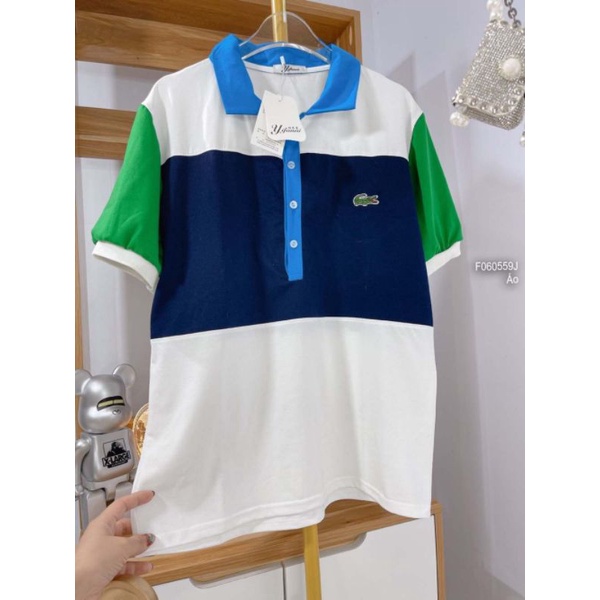 Áo thun polo phối màu tay ngắn xanh lá 0605