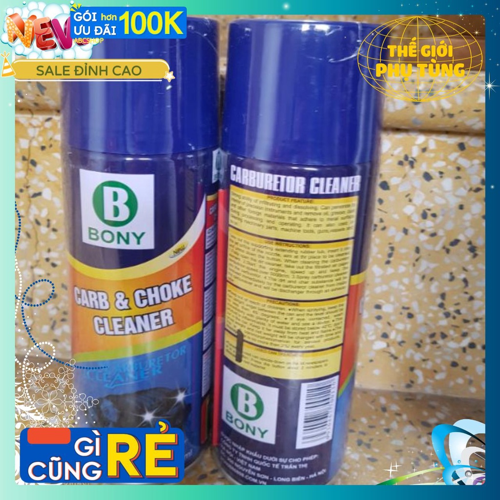 Xịt rửa chế, bình xăng con xe máy ô tô Bony Carb Choke Cleaner 450ml, nước có vòi dài (cho oto)