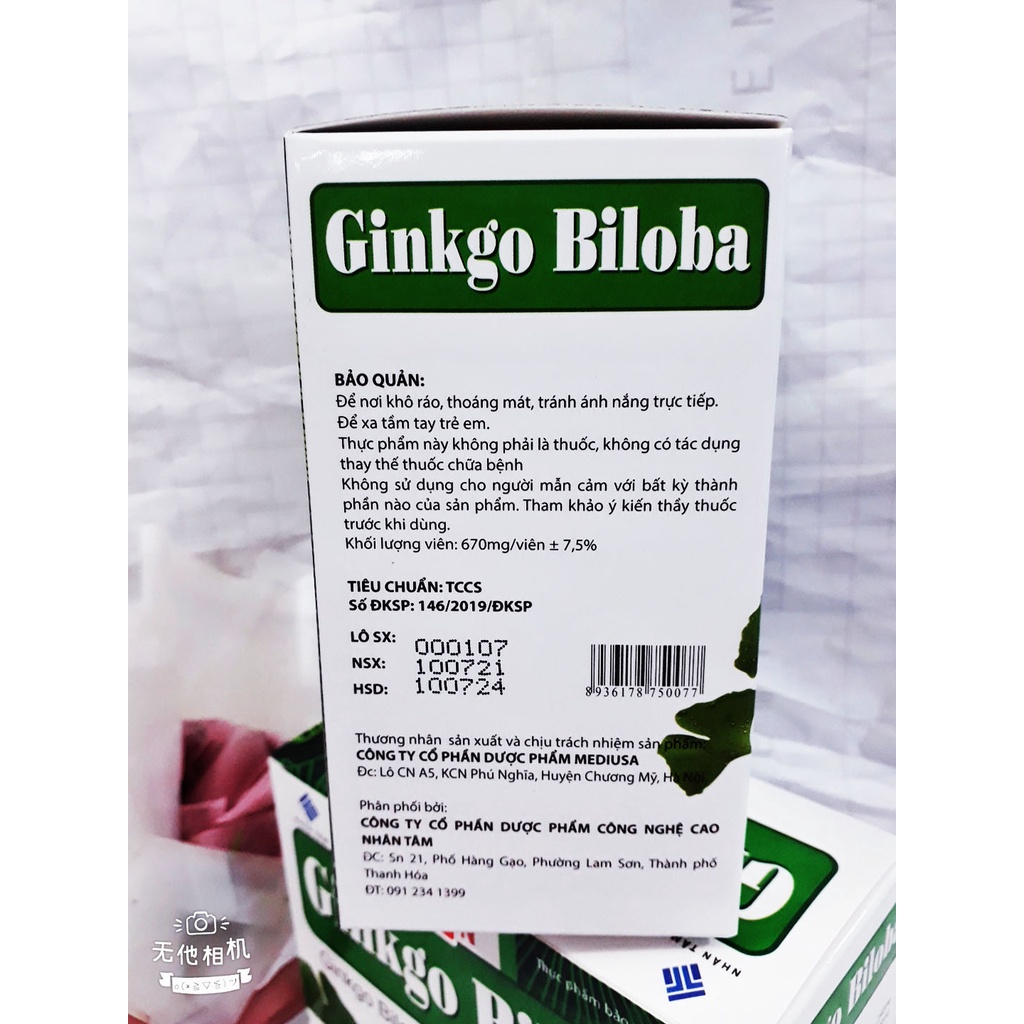 Viên uống bổ não GINKGO BILOBA, giúp tăng cường tuần hoàn não, giảm đau đầu, mất ngủ, hoa mắt, chóng mặt, tê bì chân tay