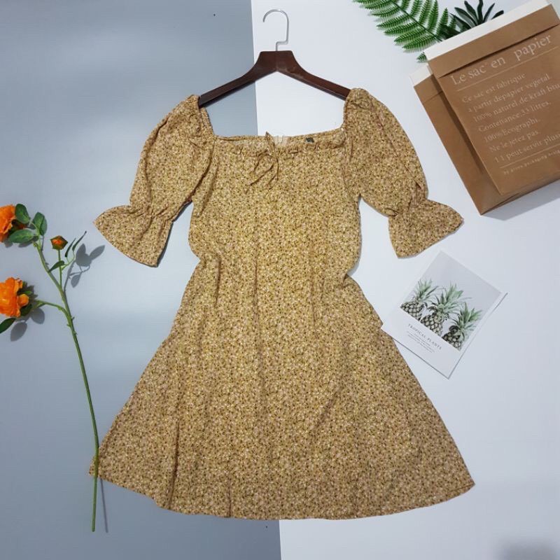 Váy Đầm hoa nhí dáng xòe vintage vải mềm mát