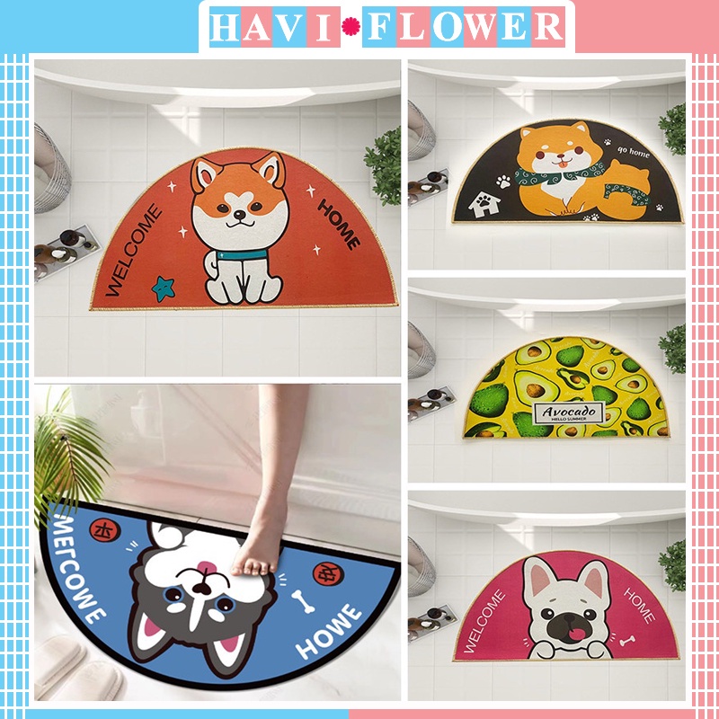 Thảm lau chân thấm nước rẻ chống trượt 3D hình thú bán nguyệt cute T001