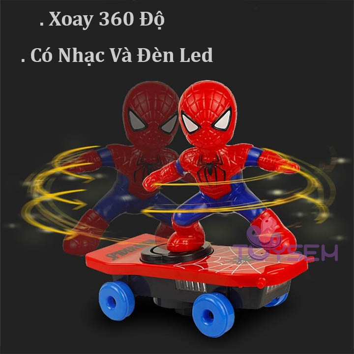 Đồ chơi người nhện lướt ván có đèn và nhạc xoay 360 độ toysem spiderman - Quà tặng sinh nhật cho bé