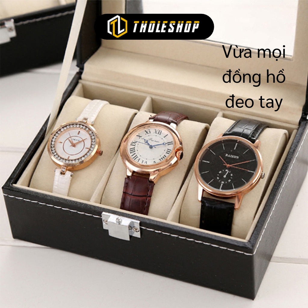 Hộp đựng đồng hồ 3 ngăn da PU có kính trong suốt - Hộp bảo quản đồng hồ cao cấp mặt kính chống ẩm cho đồng hồ