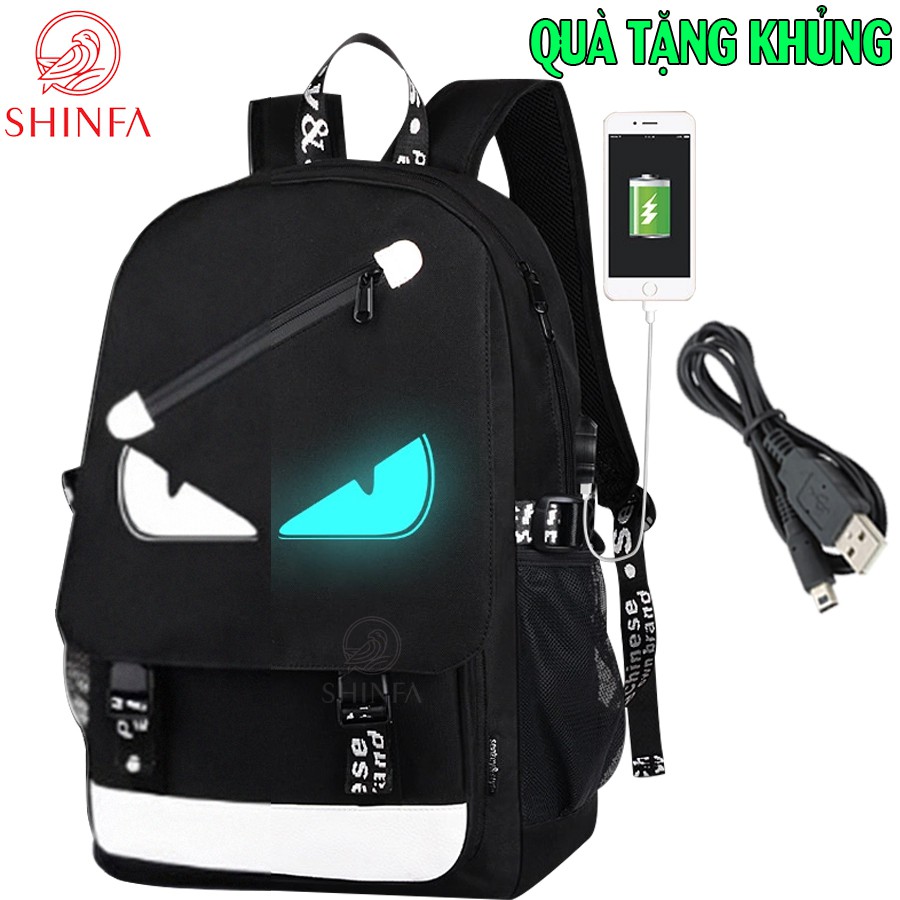Balo nam nữ đi học thời trang phát sáng Shinfa hình Mắt độc đáo - TẶNG cáp sạc USB - Cặp đi học HOT nhất 2021