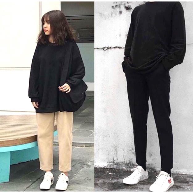 Áo SWEATER Trơn ĐEN UNISEX