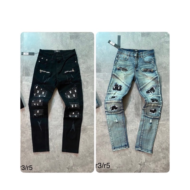 [Sẵn Hàng] Quần Jean Nam AMR Vá Da Thỏ Siêu Đẹp  - Quần Jeans Nam AMR Vá Thỏ Cao Cấp