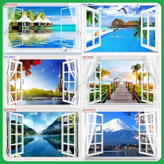 Tranh dán tường - tranh dán tường 3d cửa sổ 01 - size lớn