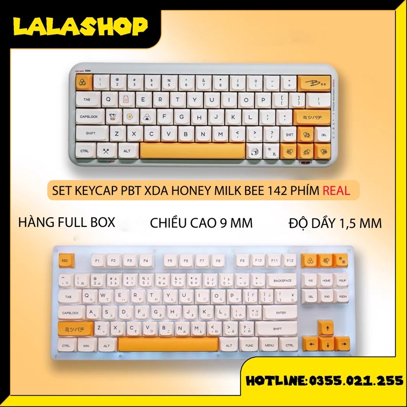 Keycaps Cho Bàn Phím Cơ In Dyesub Không Xuyên Led Chất Liệu Nhựa PBTT Keycap XDA Honey & Milk Bee