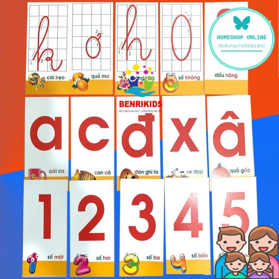 Bộ 40 Thẻ Học Nhận Biết Chữ Cái Và Số Đếm Cho Bé 9x5cm
