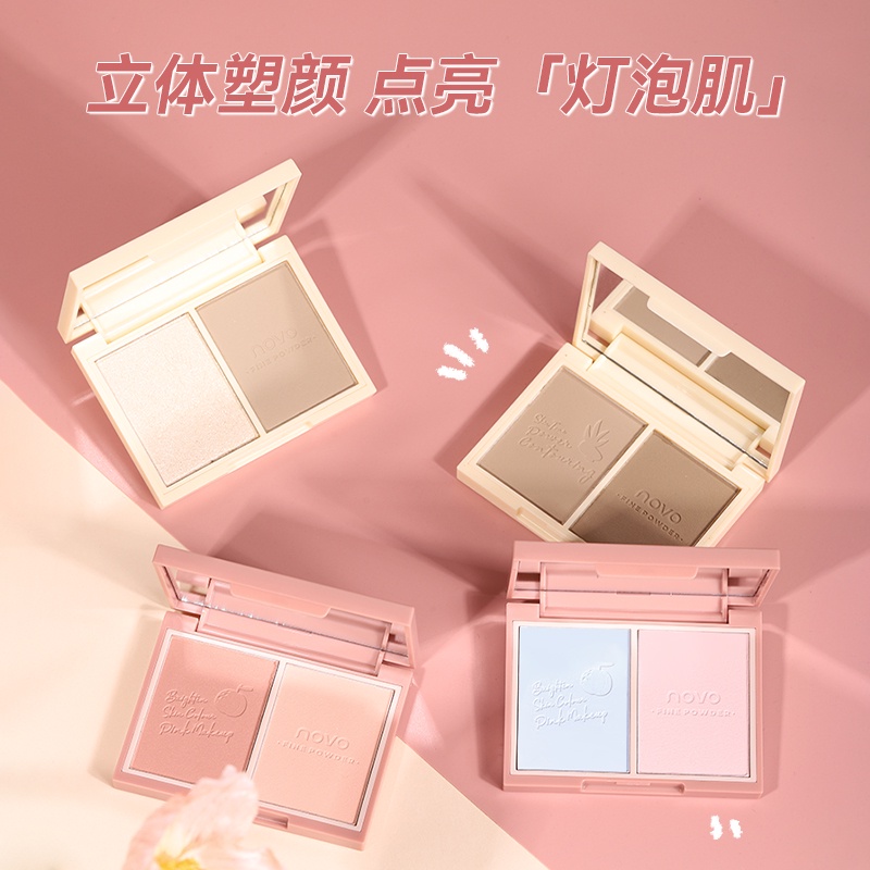 Bảng Phấn Bắt Sáng NOVO 2 Màu Lì/Lấp Lánh Trang Điểm Bắt Sáng 2 Màu Tùy Chọn NO.5766