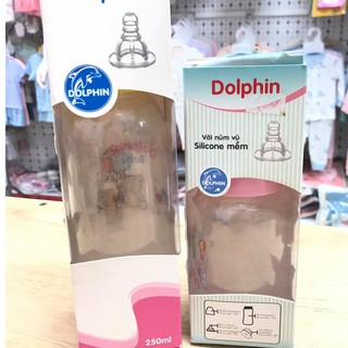 Bình sữa cổ hẹp dolphin có van chống sặc cho bé sơ sinh núm vú mềm dung tích 120ml/250ml