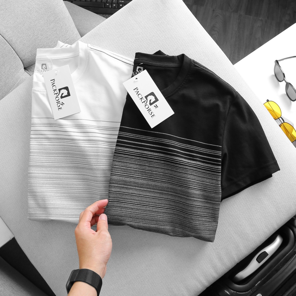 Áo thun nam cổ tròn áo phông vải cotton co giãn dày dặn - Pack sọc tròn M1