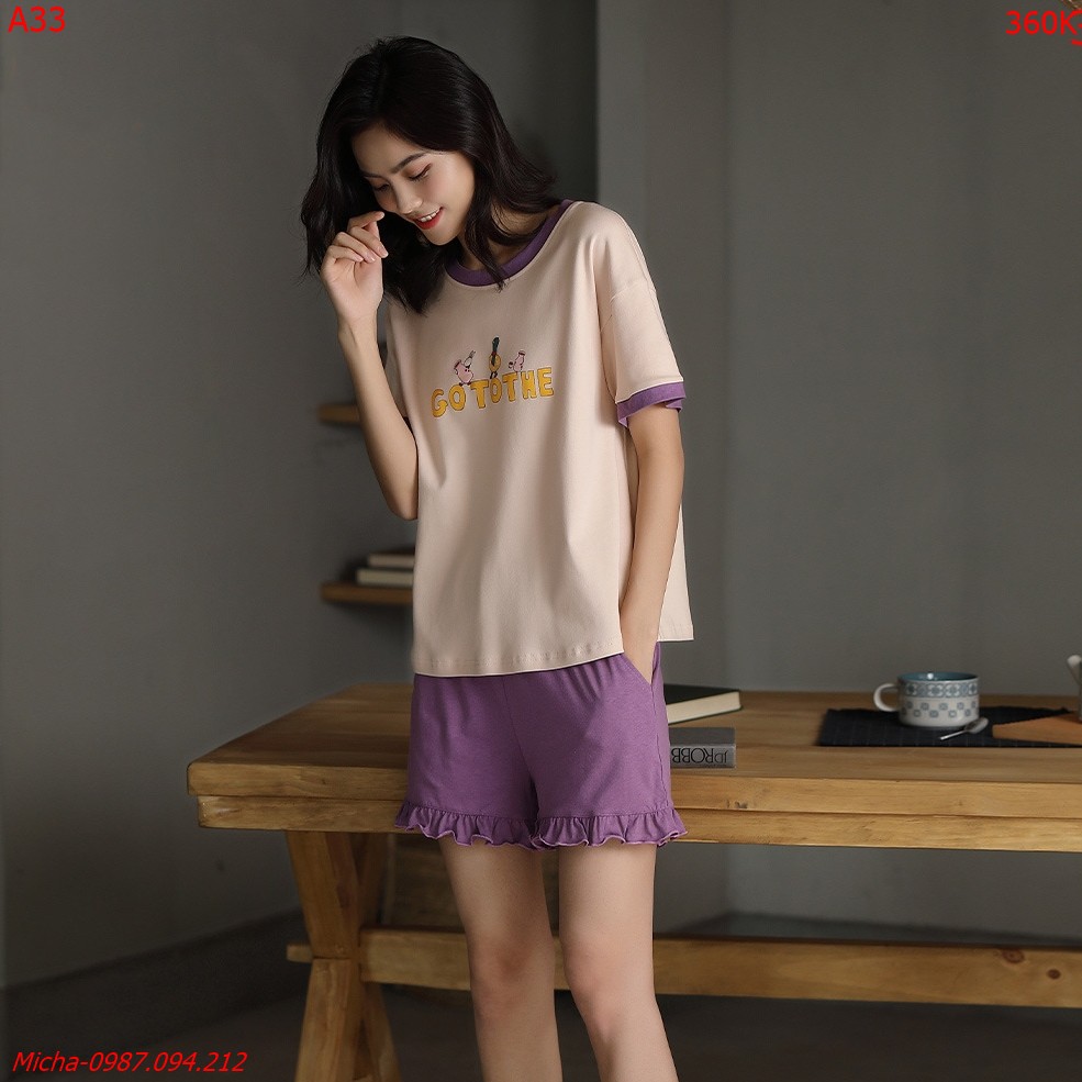 Bộ short viền tím quần bèo - Micha A33