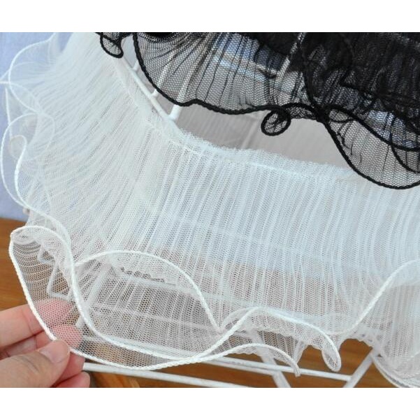 Cuộn Vải Tuyn Thêu Hoa Trắng Đen Rộng 12CM Dài 1Yard